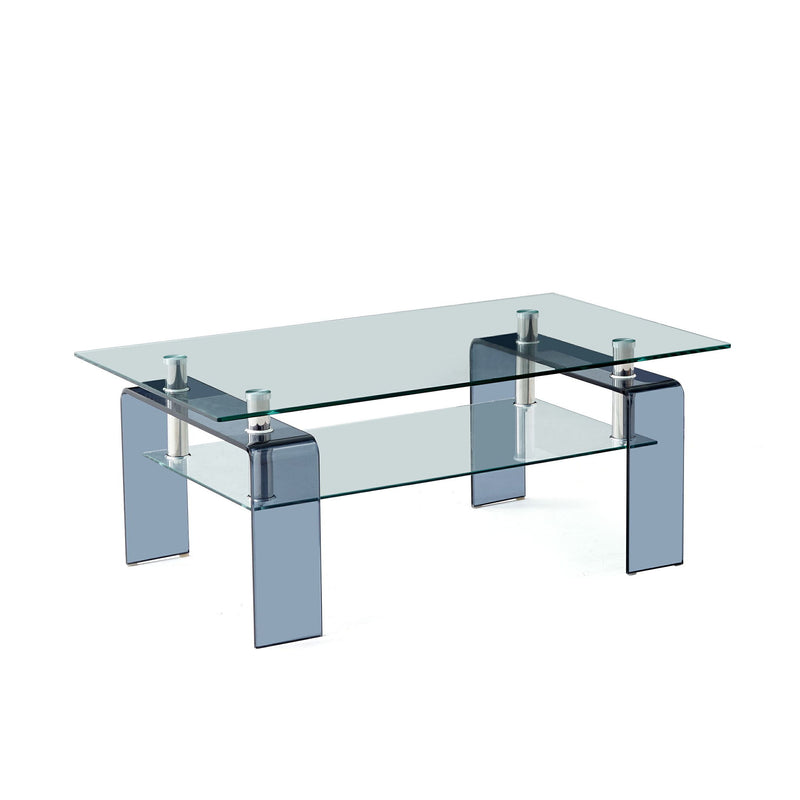 39" Glass Coffee Table With Shelf - Clear And Black