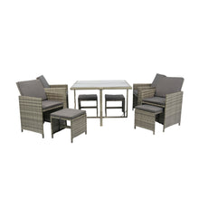 Load image into Gallery viewer, 9 Pieces Patio Dining Sets Outdoor Space Saving Rattan Chairs with Glass Table Patio Furniture Sets Cushioned Seating and Back Sectional Conversation Set Grey Wicker + Grey Cushion
