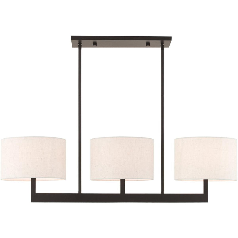 22" Three Light Metal Dimmable Chandelier With Shades - Bronze / Cream