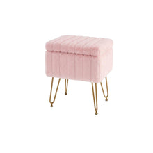 Load image into Gallery viewer, Faux Fur Storage Ottoman - Pink / Gold
