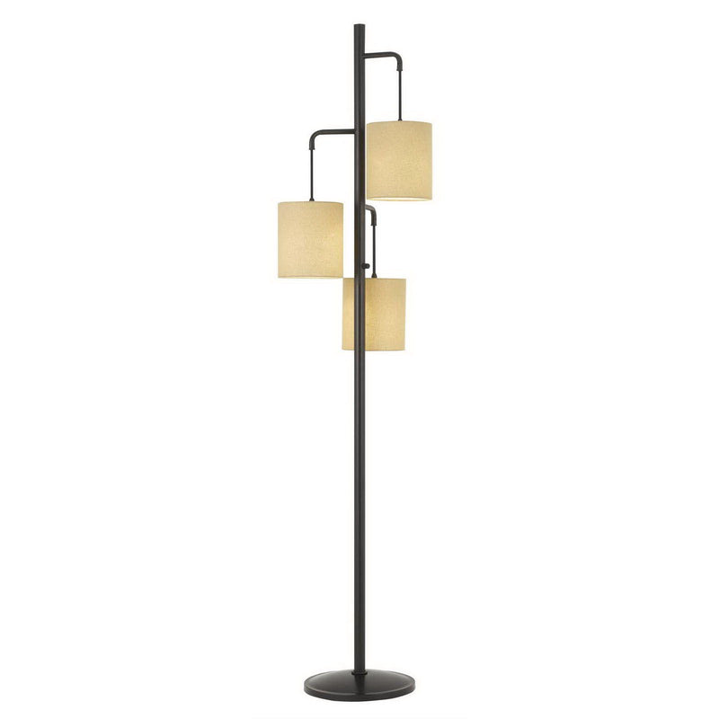 Three Light Traditional Shaped Floor Lamp With Beige Drum Shade - Bronze