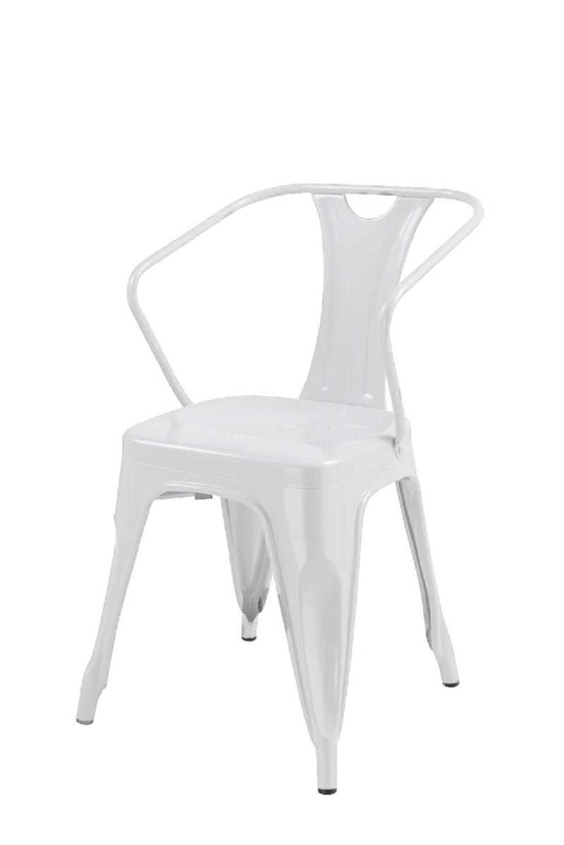 Metal Partially Open Back Dining Arm Chairs (Set of 4) - White