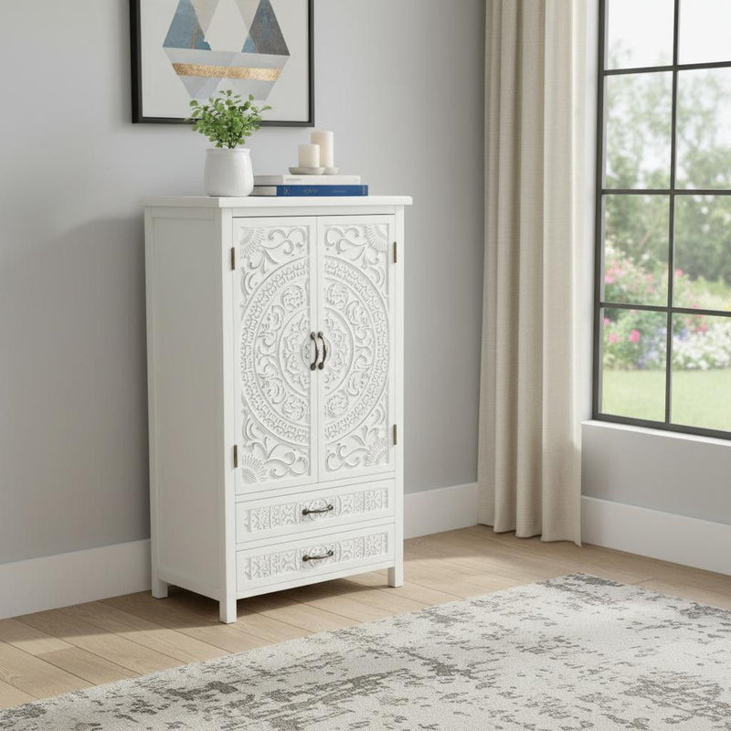 Wood Accent Cabinet With Two Doors Two Drawers - White