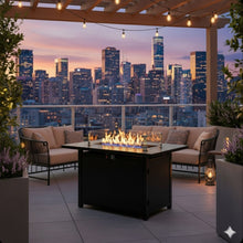 Load image into Gallery viewer, Outdoor 2 In 1 Propane Fire Pit Table With Lid &amp; Glass Shield, Rectangular Fire Table, Lava Rock &amp; Cover - Black
