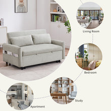 Load image into Gallery viewer, 55.1&quot; Pull Out Sleep Sofa Bed Loveseats Sofa Couch with Adjsutable Backrest, Storage Pockets, 2 Soft Pillows, USB Ports for Living Room, Bedroom, Apartment, Office, Beige (Old SKU WF307821AAA)
