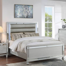 Load image into Gallery viewer, Modern Bed With LED Lights And Glass Panels, 2 Nightstands
