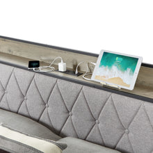 Load image into Gallery viewer, Bed frame with charging station full size, Grey, 83.1&#39;&#39; L x 56.1&#39;&#39; W x 39.2&#39;&#39; H.
