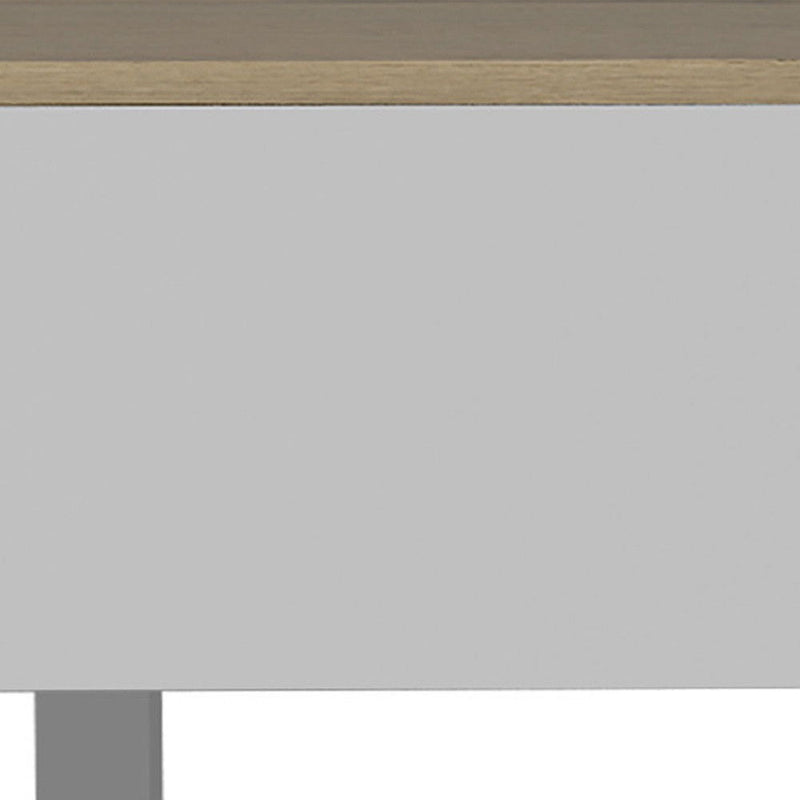 Manufactured Wood Rectangular Lift Top Coffee Table With Drawer And Shelf - White And Light Oak