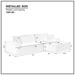 Modern Minimalist Style Couch, Upholstered Sleeper Sofa for Living Room, Bedroom, Salon, 2 PC Free Combination, L-Shape, Right Hand Facing Sectional sofa