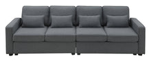 Load image into Gallery viewer, [VIDEO provided] [New] 104&quot; 4-Seater Modern Linen Fabric Sofa with Armrest Pockets and 4 Pillows,Minimalist Style Couch for Living Room, Apartment, Office,3 Colors
