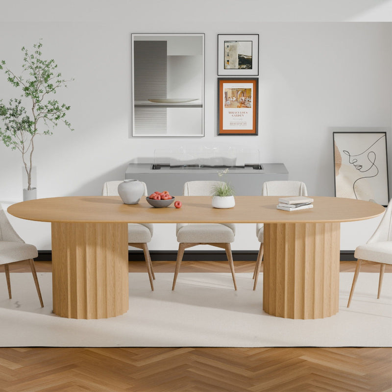 86'' Wood Double Pedestal Base Oval Dining Table - Natural / Light Brown