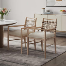 Load image into Gallery viewer, Upholstered Fabric Solid Wood Open Back Dining Arm Chairs (Set of 2) - Ivory / White
