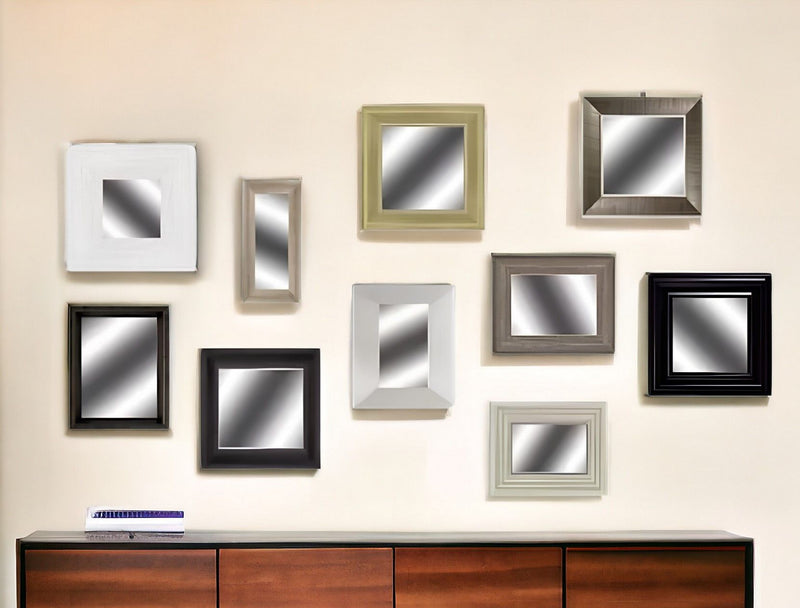 Square And Rectangle Framed Mirror (Set of 10) - Brown / White