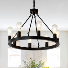 Load image into Gallery viewer, 6 Light (No Bulbs) Wagon Wheel Chandelier Farmhouse Modern Small Round Chandelier For Living Room Kitchen Island Foyer Hallway Entryway Bedroom Dining Room Light Fixture Ceiling Hanging - Matte Black

