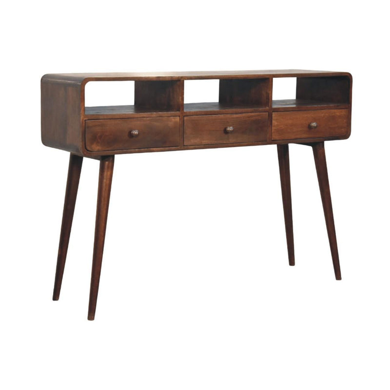 Console Table With Shelf Three Drawers - Walnut