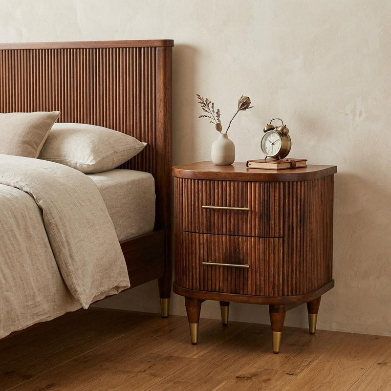 Solid Wood Two Drawer Nightstand - Brown