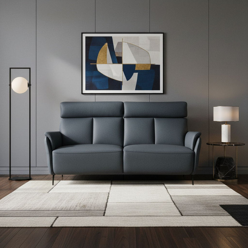 Leather Reclining USB Sofa - Blue
