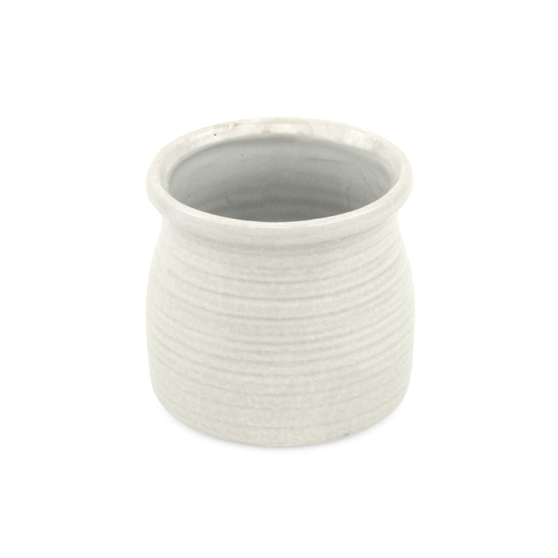 Striped Round Pot Planter - White