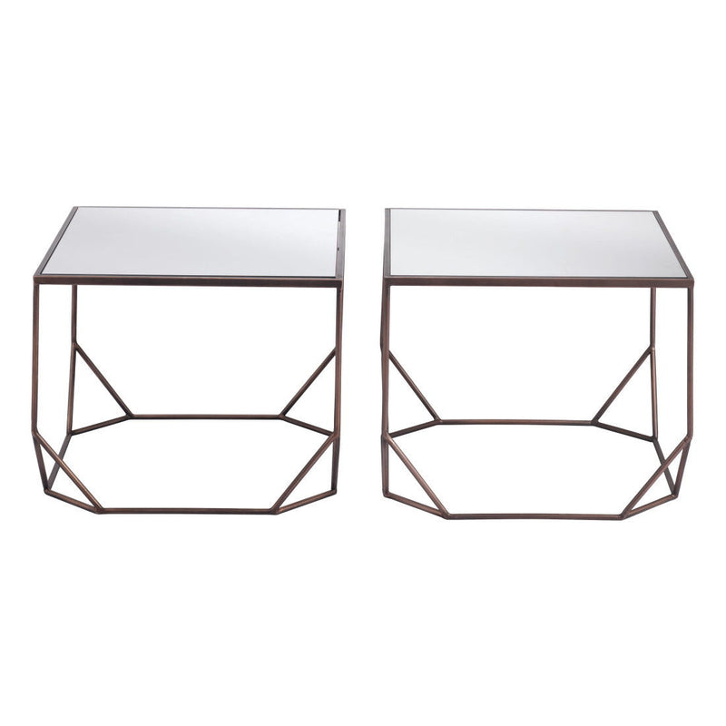 Bronze Mirro Glass And Steel Square Abstract Bunching Coffee Tables (Set of 2) - Bronze And Silver