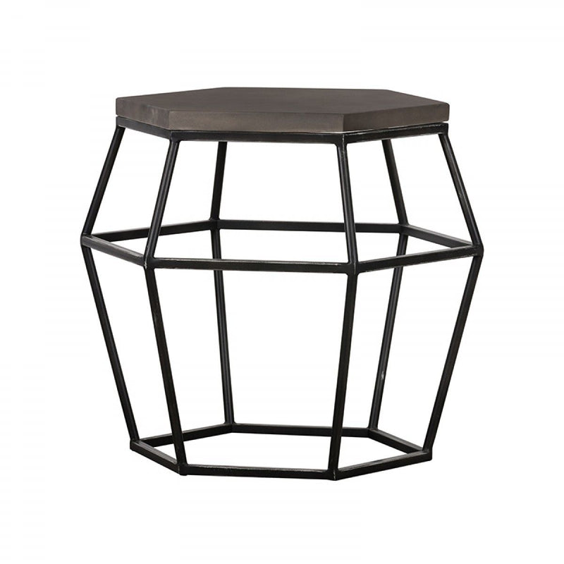 Modern Concrete Metal Hexagonal End Table - Gray And Black