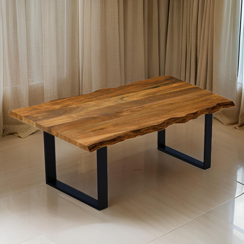 68" Solid Wood Sled Base Dining Table - Brown / Black