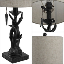 Load image into Gallery viewer, Antlers Table Lamp With Drum Shade - Black
