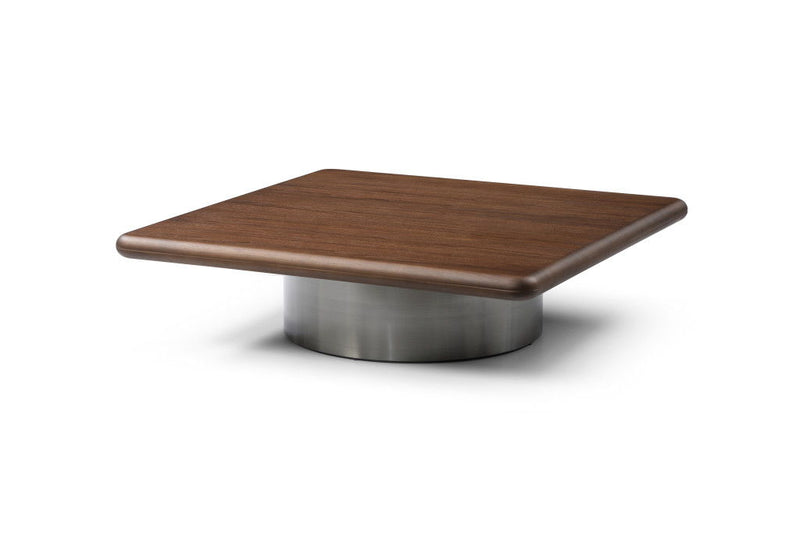 Wood Stainless Steel Square Pedestal Coffee Table (714606) - Brown / Silver