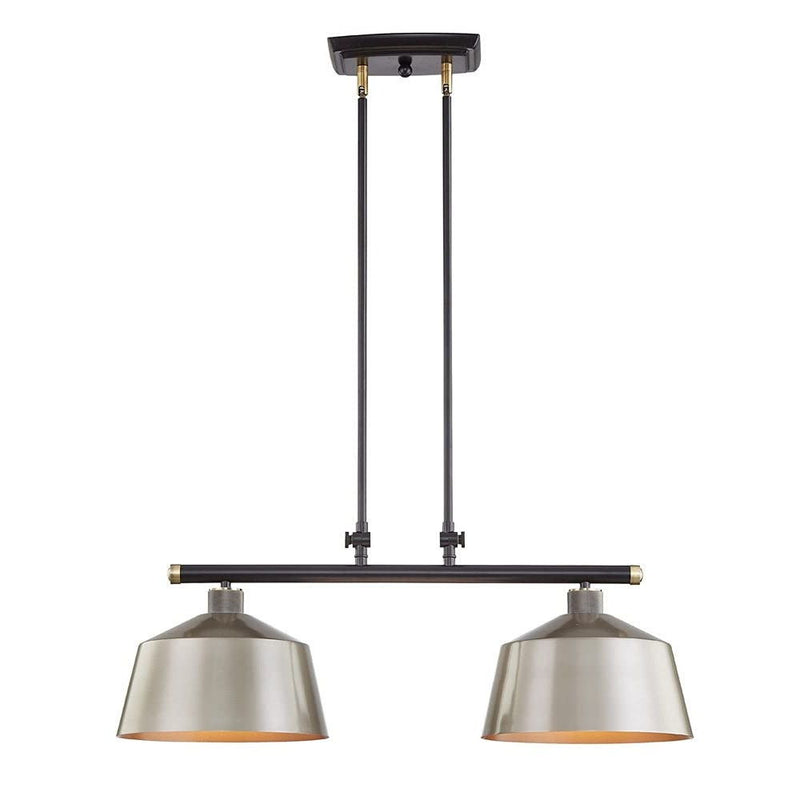 Kitchen Island Two Light Metal Dimmable Chandelier With Shades - Black / Gray