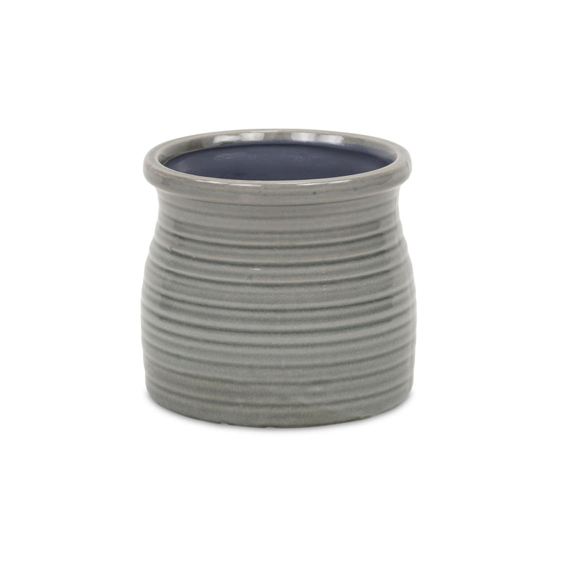 Striped Round Pot Planter (487411) - Gray