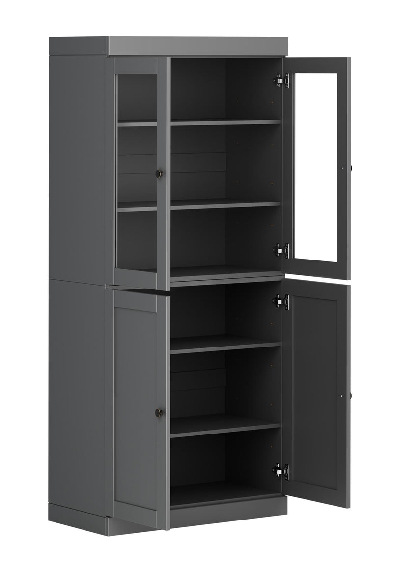 Solid Wood Adjustable Six Tier Library Bookcase With Four Doors (751507) - Gray