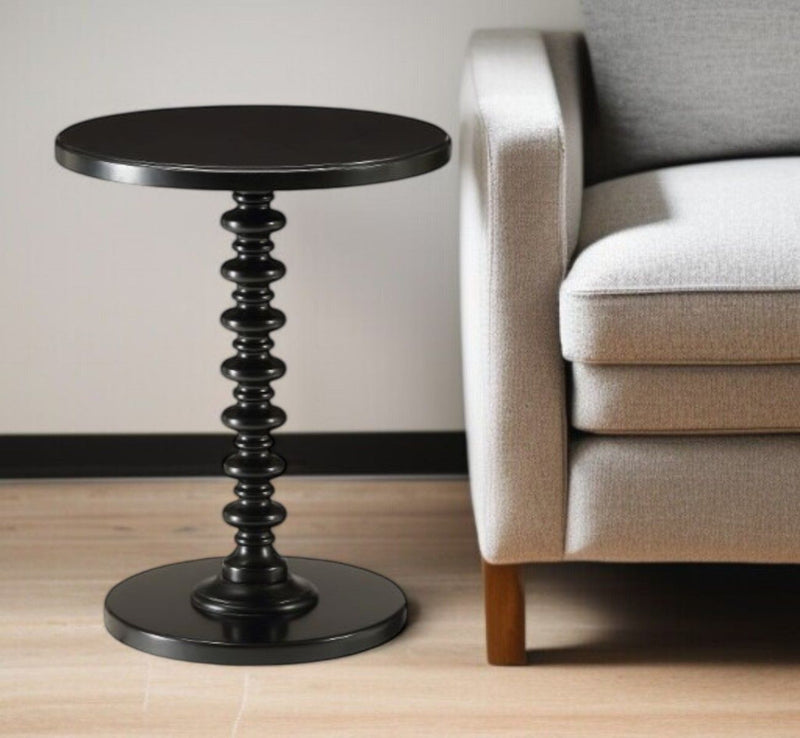 17" x 17" x 22" Solid Wood Round End Table - Black