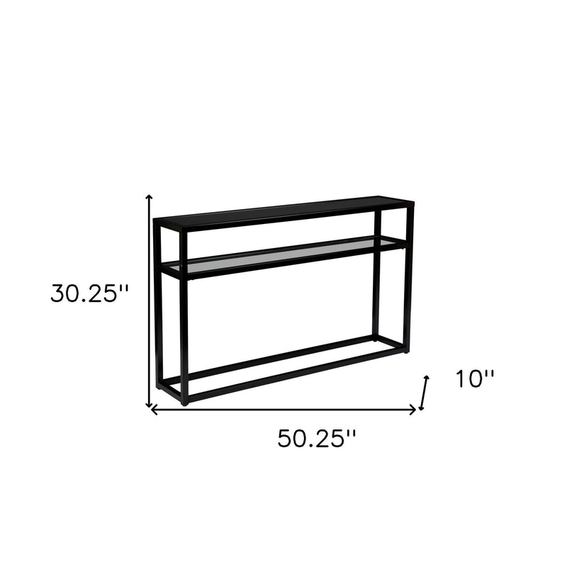 50" Glass Frame Console Table With Shelves - Black