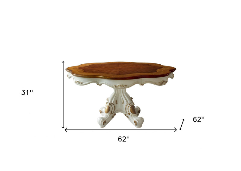 62" Oval Solid Wood Pedestal Base Dining Table - Brown / White