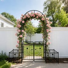 Load image into Gallery viewer, Metal Garden Arch With Gate Wide High Climbing Plants Support Rose Arch Outdoor - Black
