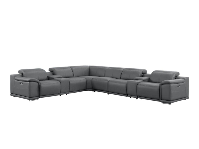 Leather Modular L-Shaped Eight Piece Corner Sectional With Console - Ash / Gray