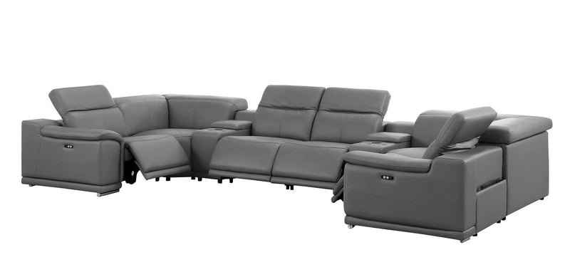 Leather Modular U Shaped Eight Piece Corner Sectional With Console - Battleship Gray