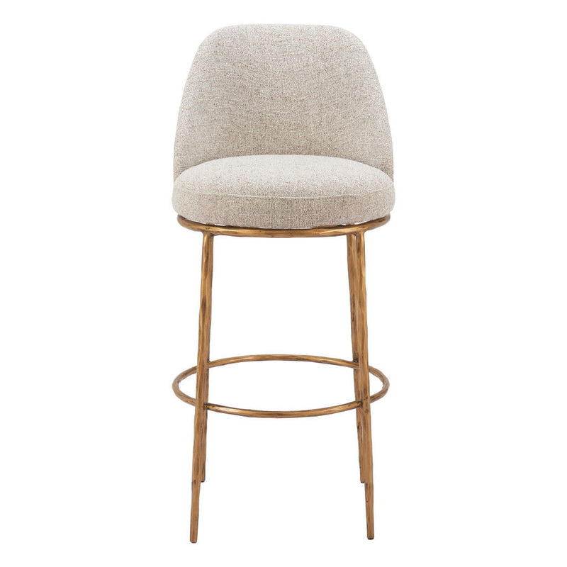Fabric And Steel Bar Height Swivel Bar Chair - Beige And Gold