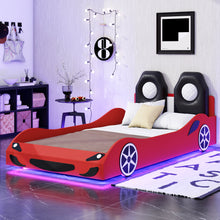 Load image into Gallery viewer, Race Car Shaped Platform Bed With LED And Upholstered Backrest In
