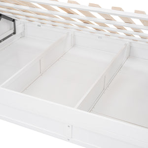 Wood Twin over Full Bunk Bed with Hydraulic Lift Up Storage, White