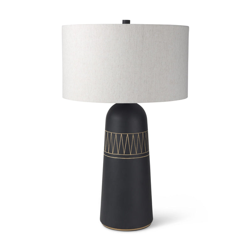 30" Ceramic Round Bedside Lamp With Cream Drum Shade -Black