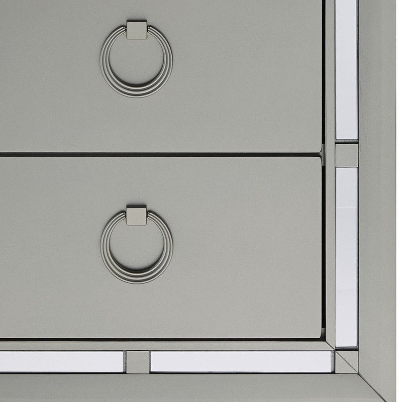 Champagne Tone Nightstand With 2 Drawer Mirror Trim Accent - Silver