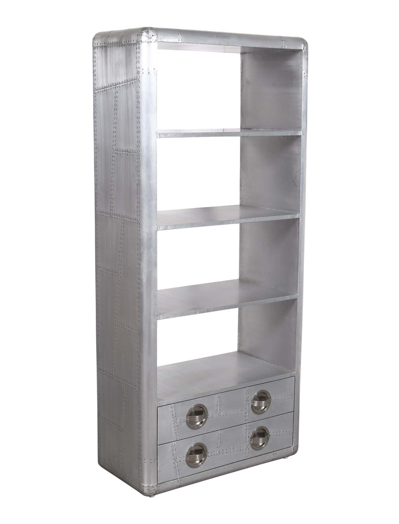 Four Tier Bookcase With Two Drawers - Silver