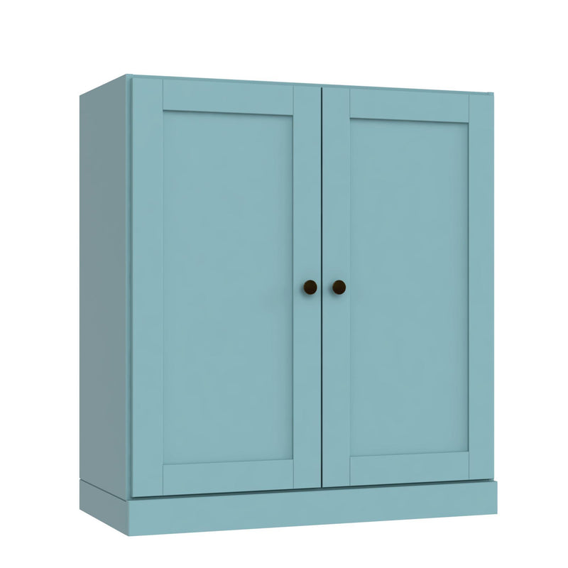 Adjustable Three Tier Library Bookcase With Two Doors - Aqua