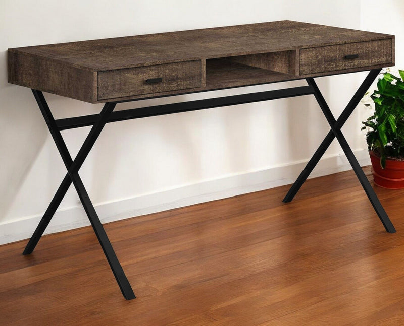 24" Computer Desk With Two Drawers - Brown And Black