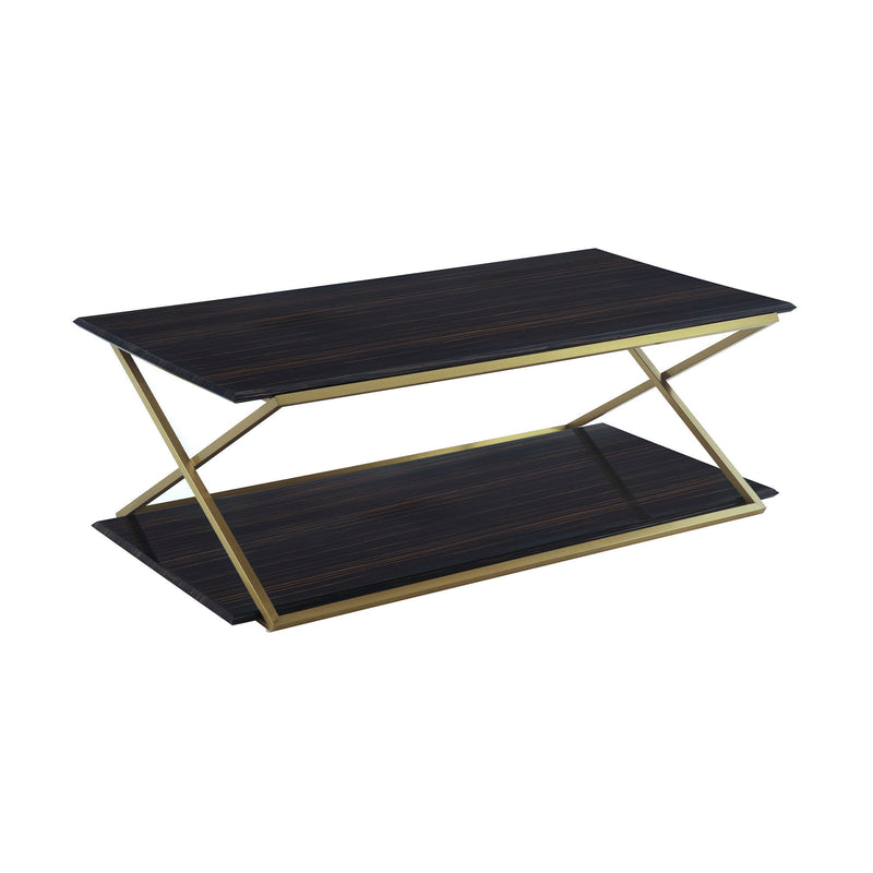 Metal Coffee Table With Shelf - Dark Brown And Gold
