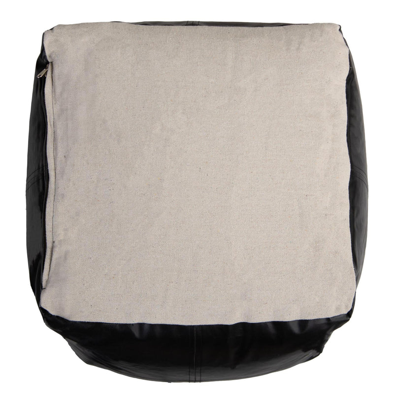 Faux Leather Cube Pouf Ottoman - Black