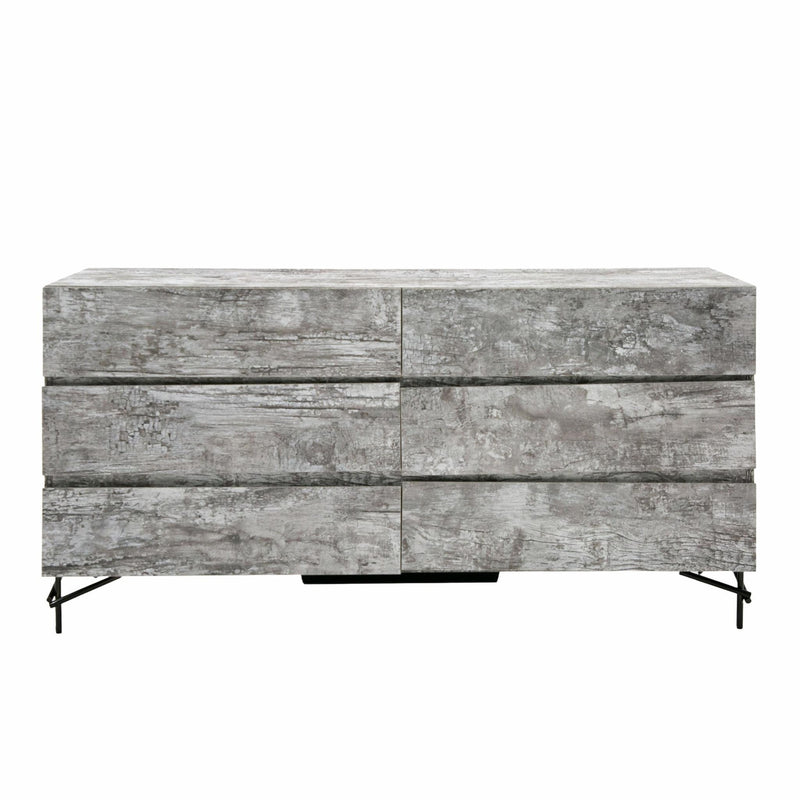 Wood Six Drawer Double Dresser - Gray