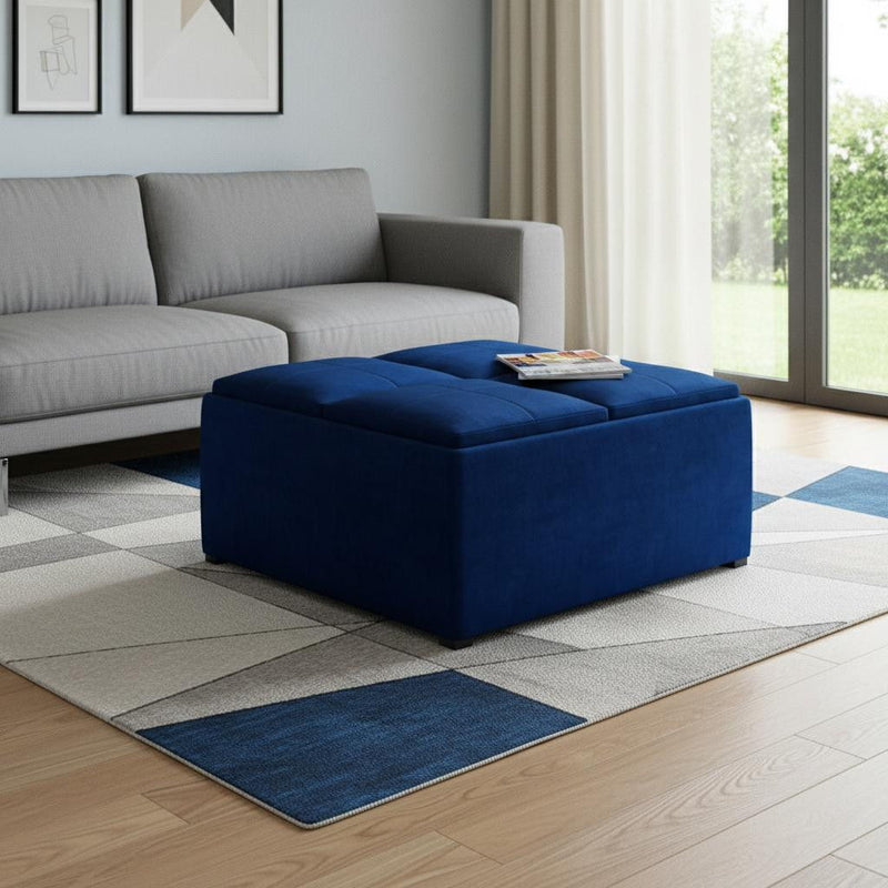 Velvet Cocktail Ottoman With Storage - Blue / Black