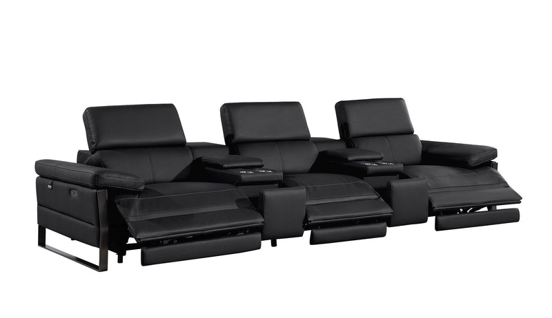 Top Grain Leather Reclining Metal USB Sofa (720342) - Black