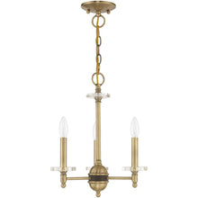 Load image into Gallery viewer, Three Light Metal Dimmable Chandelier With Shades - Antiqued Brass / Clear
